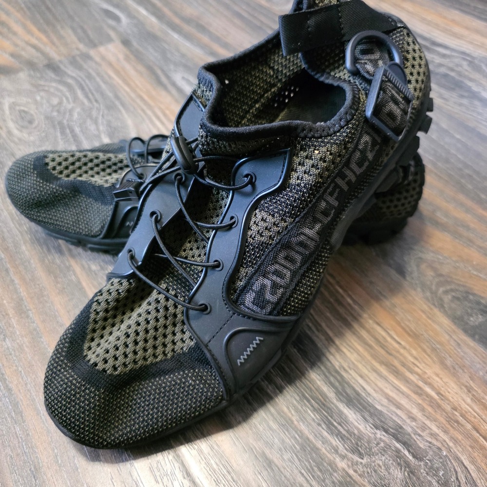 Mens Olive Green Mesh Water Shoes Bungee Lace Hiking Sandals EU 47 US 13